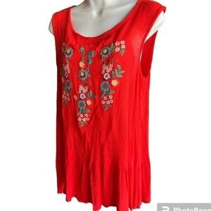 Vintage BOHO Crepe Ladies Tank with Embroiled Floral Pattern Lightweight Summer